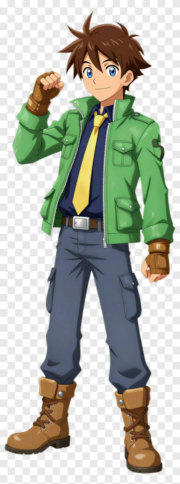 Anime Boy In Green Jacket With Yellow Tie PNG