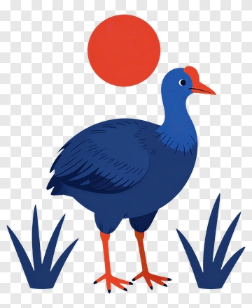 Stylized Blue Bird With Red Sun PNG