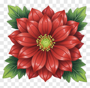 Red Flower With Green Leaves PNG