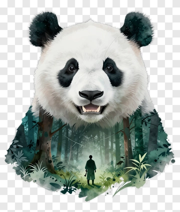 Panda Head With Forest Scene PNG