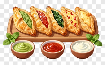 Delicious Empanadas With Dipping Sauces PNG