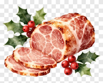 Christmas Ham With Holly And Berries PNG