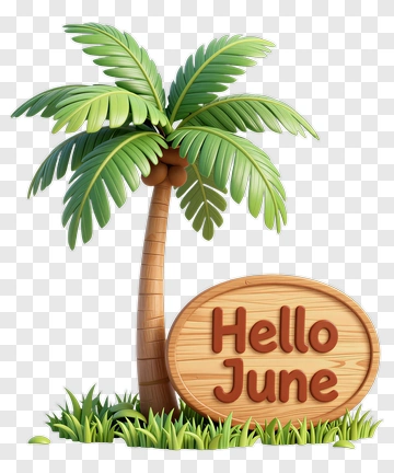 Cartoon Palm Tree With Hello June Sign PNG
