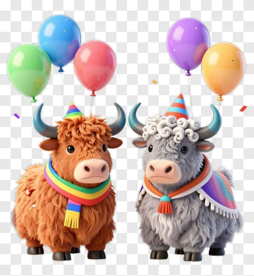 Cartoon Cows With Colorful Balloons PNG
