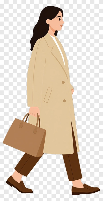 Stylish Woman Walking With A Brown Handbag PNG