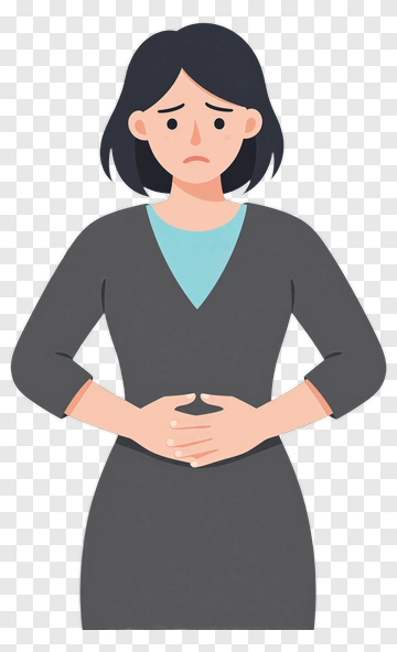 Concerned Woman Holding Her Stomach PNG
