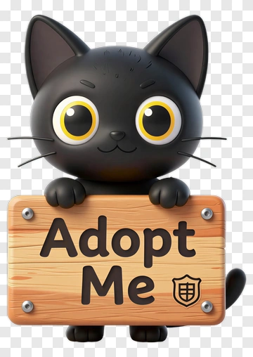Cartoon Black Cat Holding Adopt Me Sign PNG