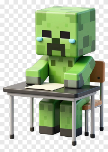 3D Minecraft Creeper Sitting At A Desk PNG