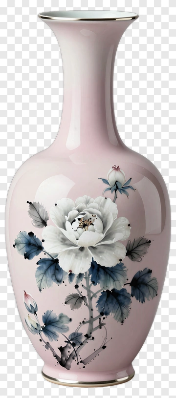 Pink Vase With Floral Design PNG