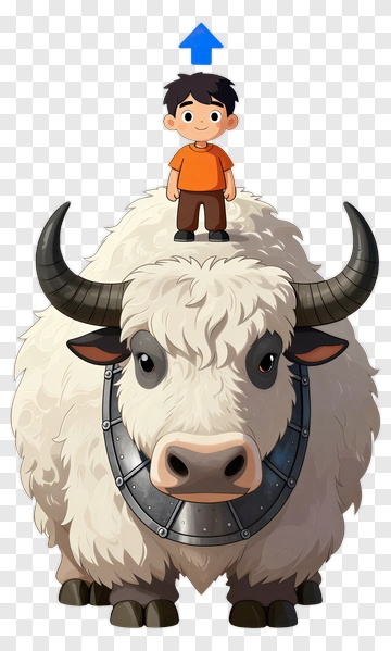 Cartoon Boy Standing On A Yak PNG