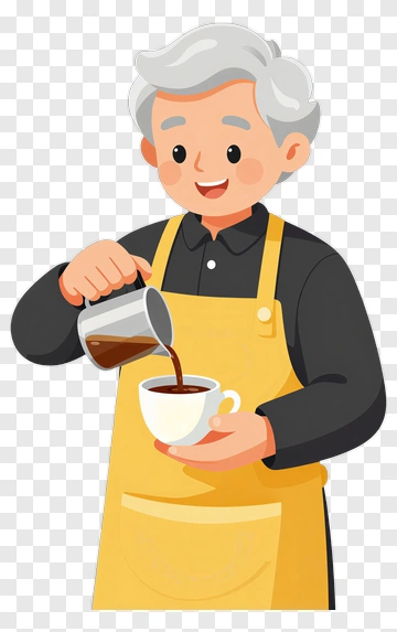 Elderly Man Pouring Coffee PNG