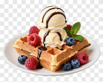 Waffle With Ice Cream And Berries PNG