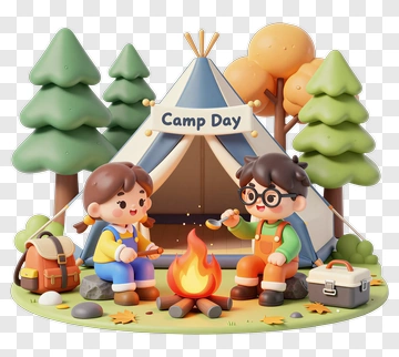Children Enjoying Camp Day By The Fire PNG