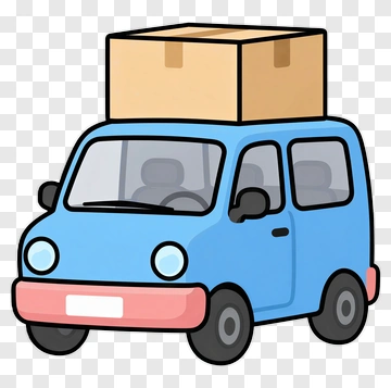 Cartoon Delivery Car With Box PNG