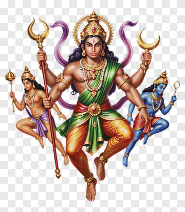 Hindu Deity With Multiple Arms And Companions PNG