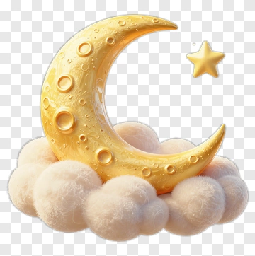 Golden Crescent Moon With Star On Cloud PNG