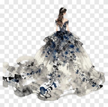 Watercolor Woman In Elegant Dress PNG