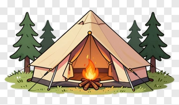 Camping Tent With Campfire And Pine Trees PNG