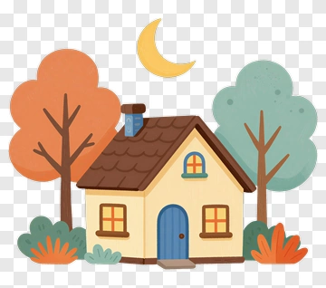Cartoon House Surrounded By Trees And Moon PNG