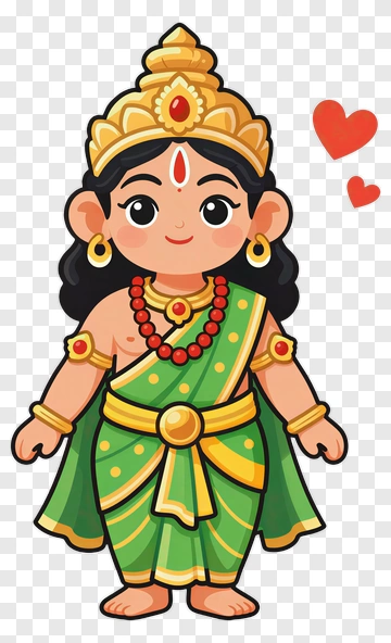 Cartoon Goddess Wearing Green Saree PNG
