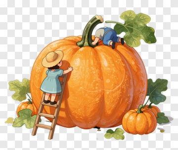 Children Harvesting A Giant Pumpkin PNG