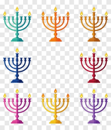 Colorful Menorahs With Candles PNG