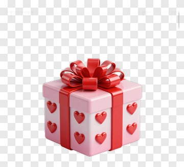 Gift Box With Hearts And Red Ribbon PNG