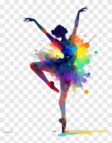 Colorful Ballerina Dancing With Paint Splashes PNG