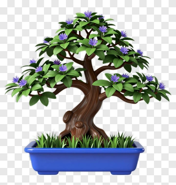 Colorful Bonsai Tree In Blue Pot PNG