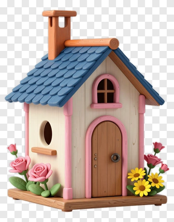 Colorful Birdhouse With Flowers PNG