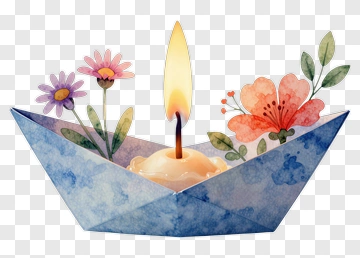 Watercolor Candle Boat With Flowers PNG
