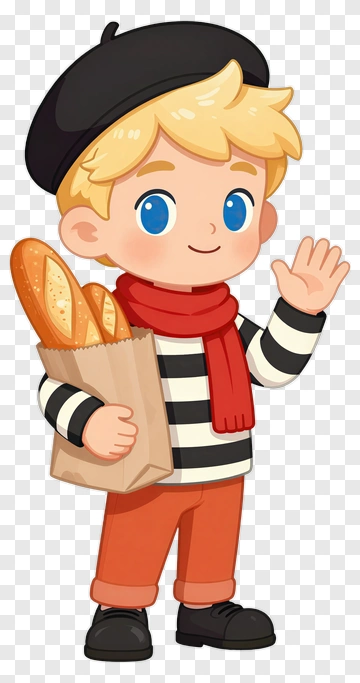 Cartoon Boy Holding Baguettes PNG