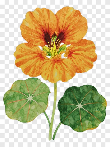Orange Nasturtium Flower With Green Leaves PNG