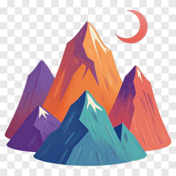 Colorful Mountain Range With Moon PNG