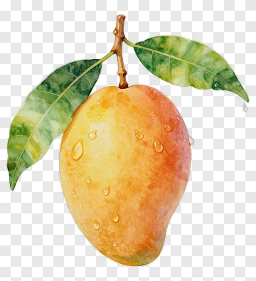 Watercolor Mango With Leaves PNG