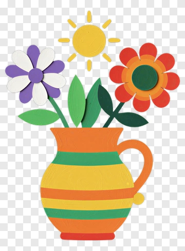 Colorful Flower Pot With Sun PNG