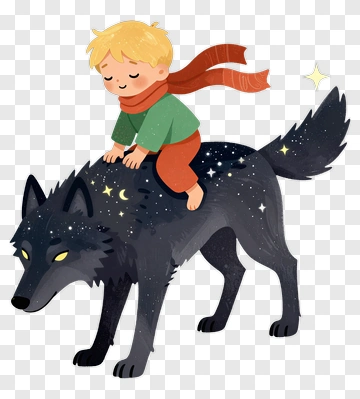 Child Riding A Cartoon Wolf PNG