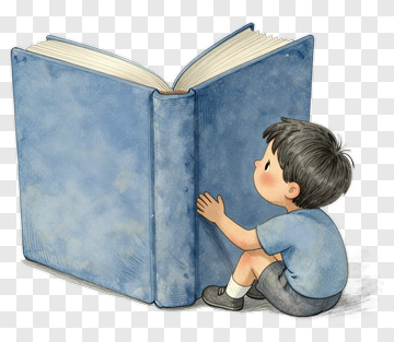 Boy Reading A Large Book PNG