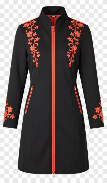 Black Coat With Orange Embroidery PNG