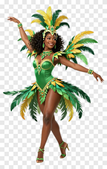 Carnival Dancer In Green Feather Costume PNG