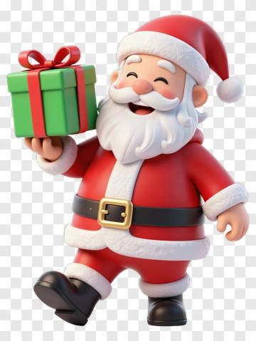 Cartoon Santa Claus Holding A Christmas Gift PNG