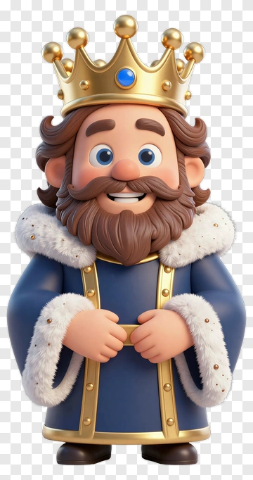 3D Cartoon King Smiling With Crown PNG