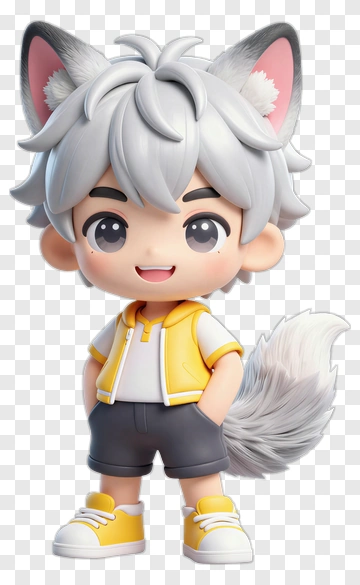3D Cartoon Boy With Wolf Ears And Tail PNG