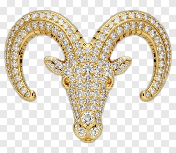 Gold Aries Head Brooch With Diamonds PNG