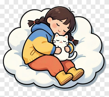 Girl Holding A White Cat On A Cloud PNG