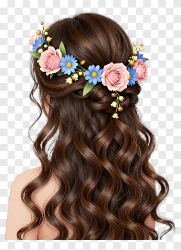 Woman With Long Hair And Floral Crown PNG