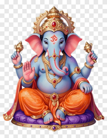 Colorful Lord Ganesha Sitting On A Decorative Base PNG