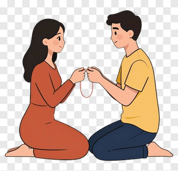 Couple Interacting With A Red String PNG