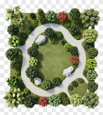 Lush Garden Pathway With Decorative Shrubs And Rocks PNG