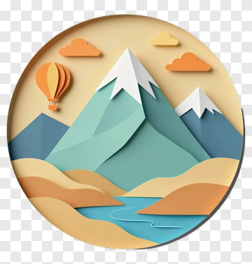 Colorful Mountain Landscape With Hot Air Balloon PNG